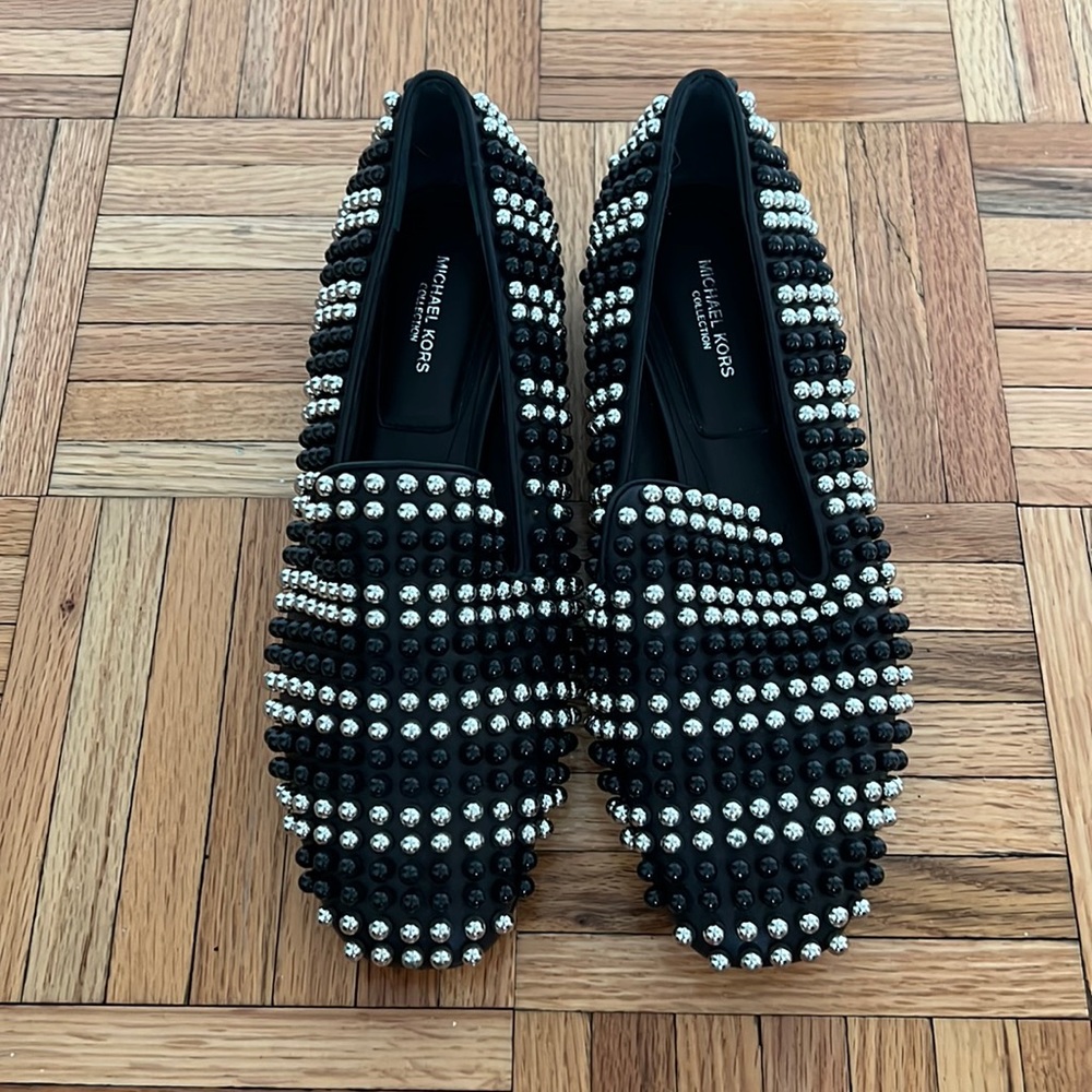 Michael Kors Collection Leather Metallic Studded Loafer